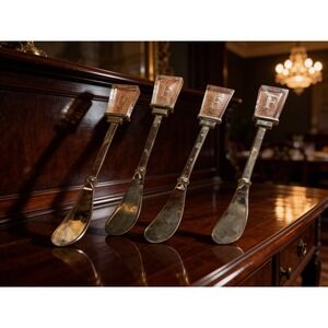 Set of 4 Vintage Glass Top Butter Knives with Monogram F Silverware cottagecore
